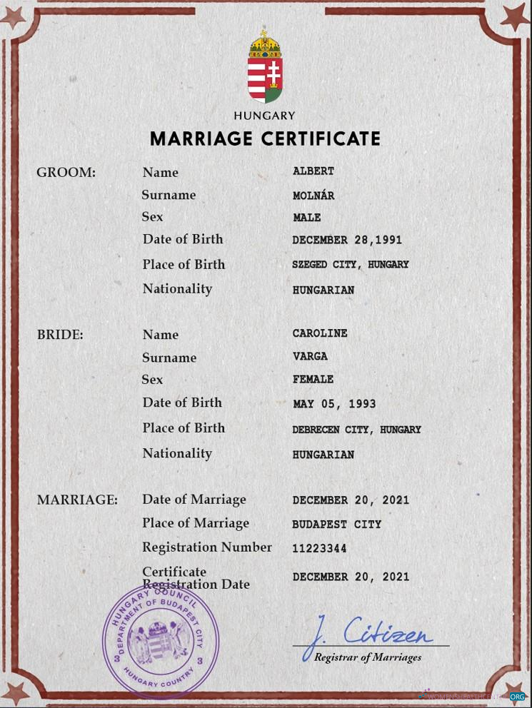 Download Hungary marriage certificate PSD template Photoshop template